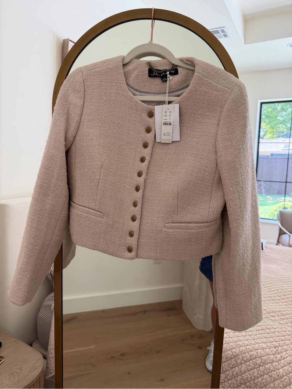 J. Crew Blush Bouclé Cropped Button Jacket